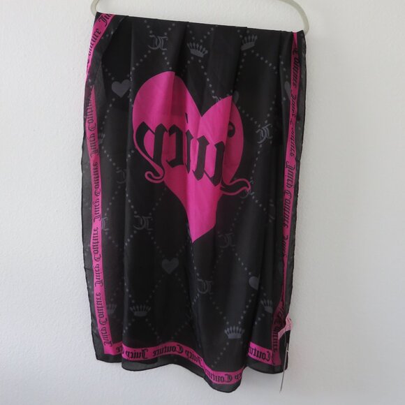 (#Z-1) Juicy Couture Sheer Multi-wear Square Pink Heart JC Logo Print Scarf - Picture 5 of 5